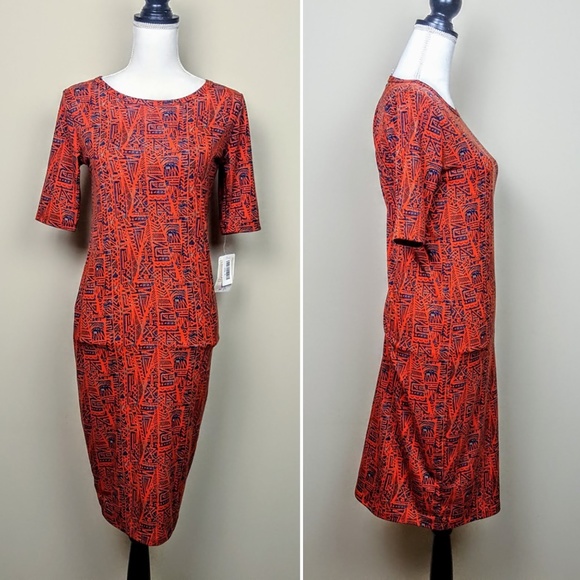 LuLaRoe Dresses & Skirts - NWT LULAROE Julia Dress, Orange Aztec Stretchy, S